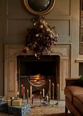 Christmas Fireplace_Heddon Candlesticks & Coleridge Candles 