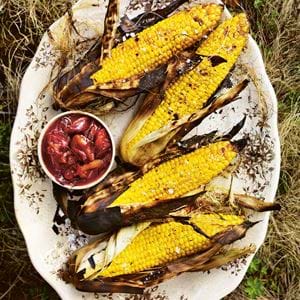 Gill Meller sweetcorn with damsons