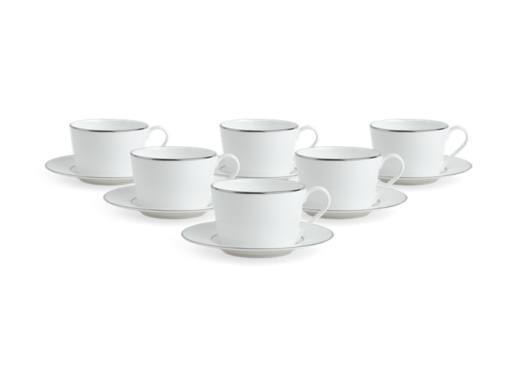 Fenton Tea Cup and Saucer Set of 6 Platinum