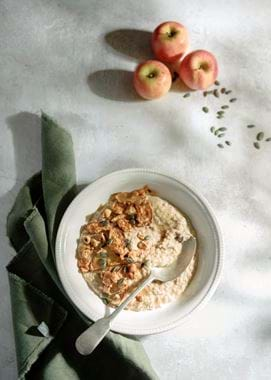 Neptune food,baked apple and hazelnut porridge