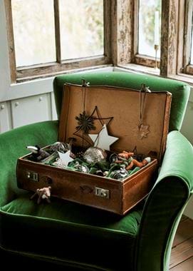 Hanging decorations in suitcase