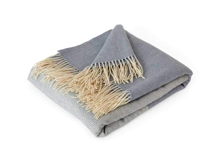 Helmshore throw, flax blue, 3quarter