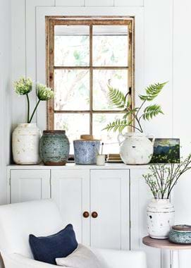 Botanical pots on window ledge