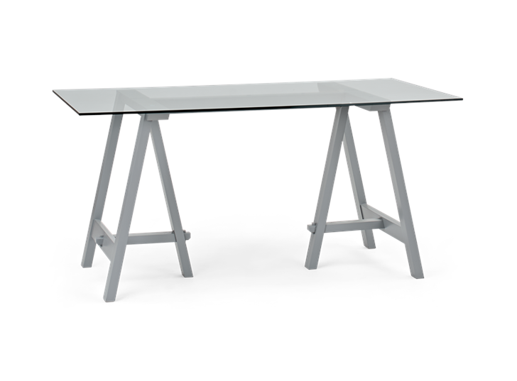 Hebden 150 Trestle Table_Glass Top_Fog Legs_3Quarter