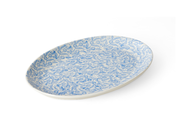Olney serving platter, medium, flax blue_3quarter