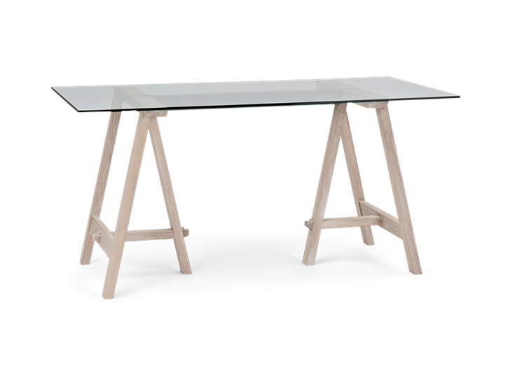 Hebden 150 Trestle Table_Glass Top_Chalked Oak Legs