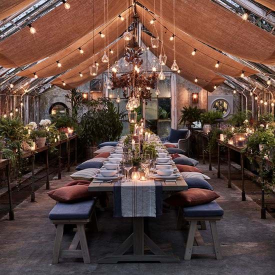Greenhouse gathering at dusk