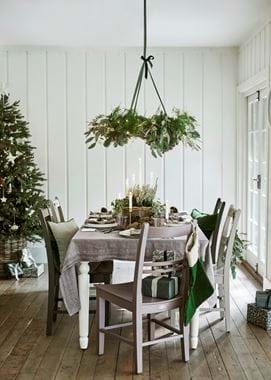 Festive dining room with tree