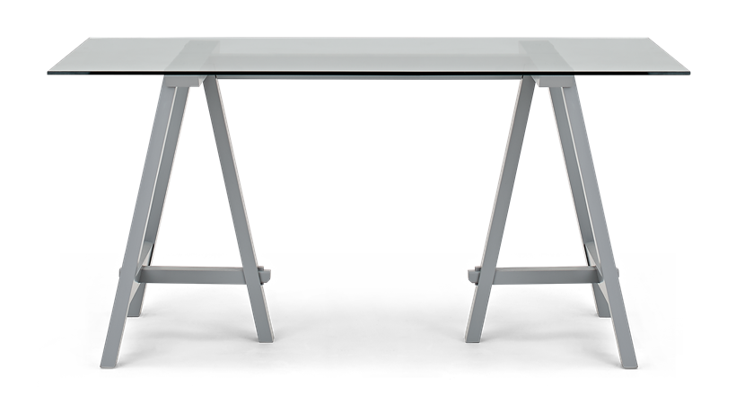 Hebden 150 Trestle Table_Glass Top_Fog Legs_Front