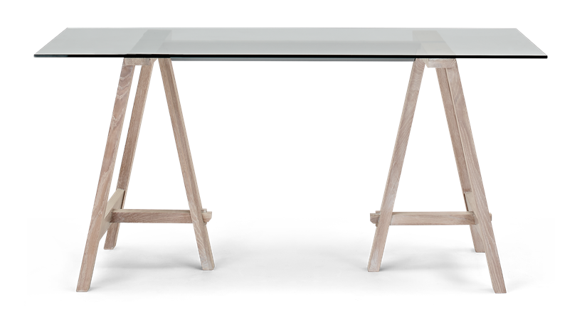 Hebden 150 Trestle Table_Glass Top_Chalked Oak Legs