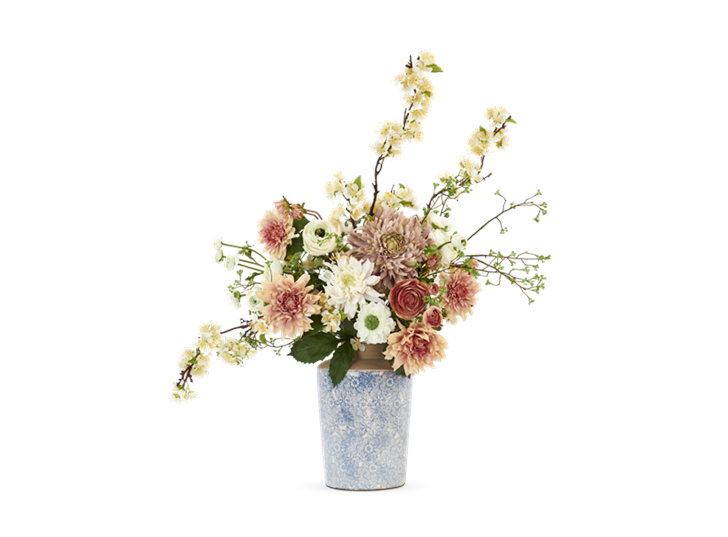 Dahlia & Apple Blossom Bouquet with Thursfield tall vase
