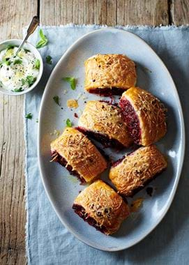 Beetroot & Gruyere sausage rolls