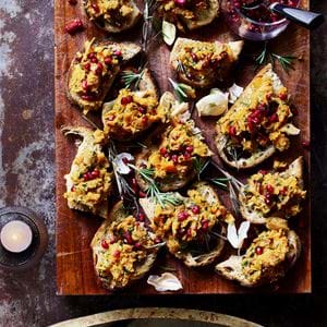 RECIPE 1 Smashed butternut, roasted garlic and pomegranate croutes