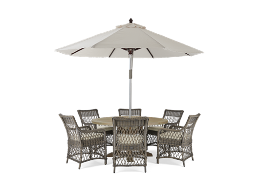 6 Seater Harmondsworth and Harrington Carver Chair Set with Spinnaker 3m Parasol