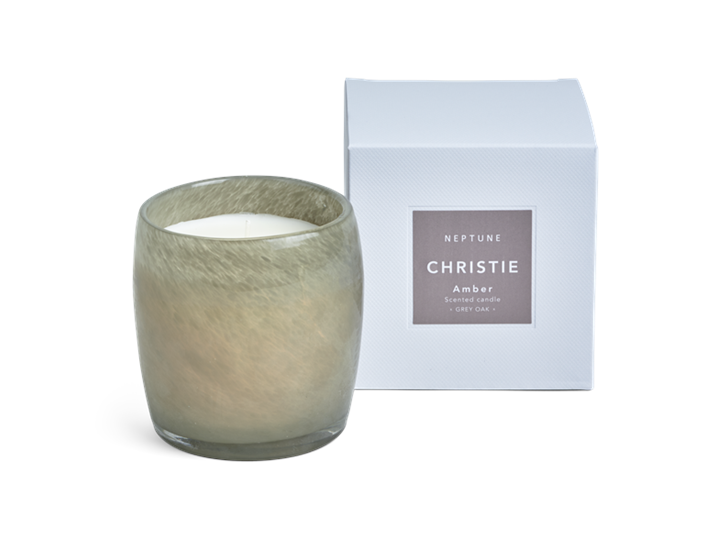 Christie Candle, Amber Scented - Grey Oak Box