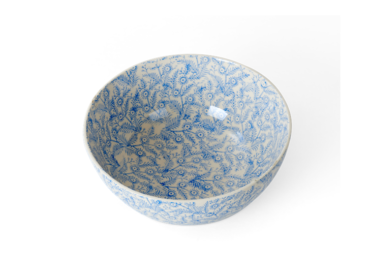 Olney serving bowl, small, flax blue_3quarter